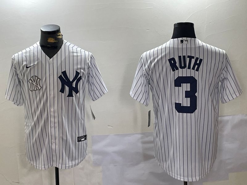 Men New York Yankees #3 Ruth White stripe Game 2024 Nike MLB Jersey style 10081->new york yankees->MLB Jersey